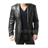 Men’s Black Two-Button Leather Blazer