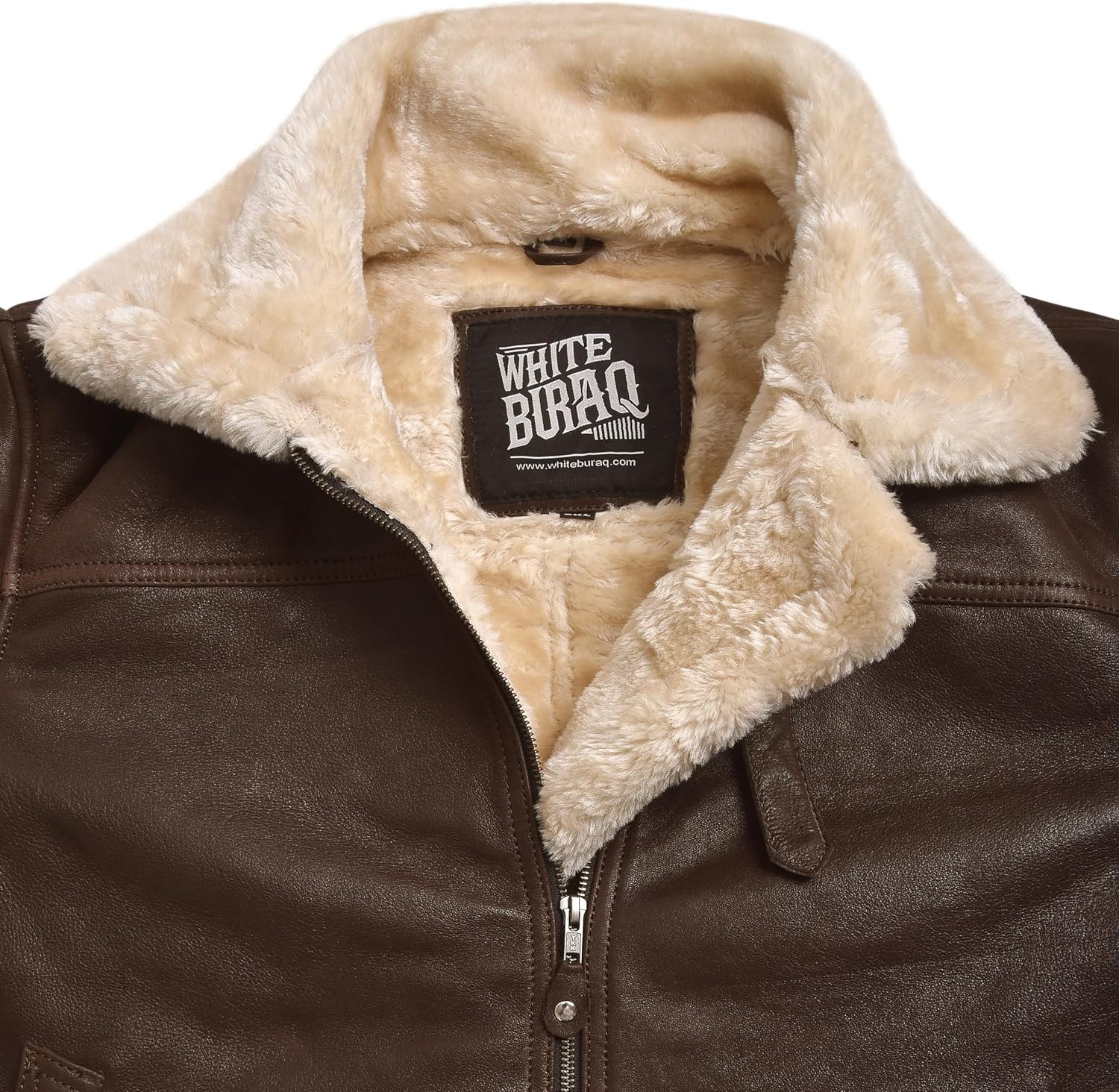 Unisex B-3 sheepskin bomber jacket, collar detail