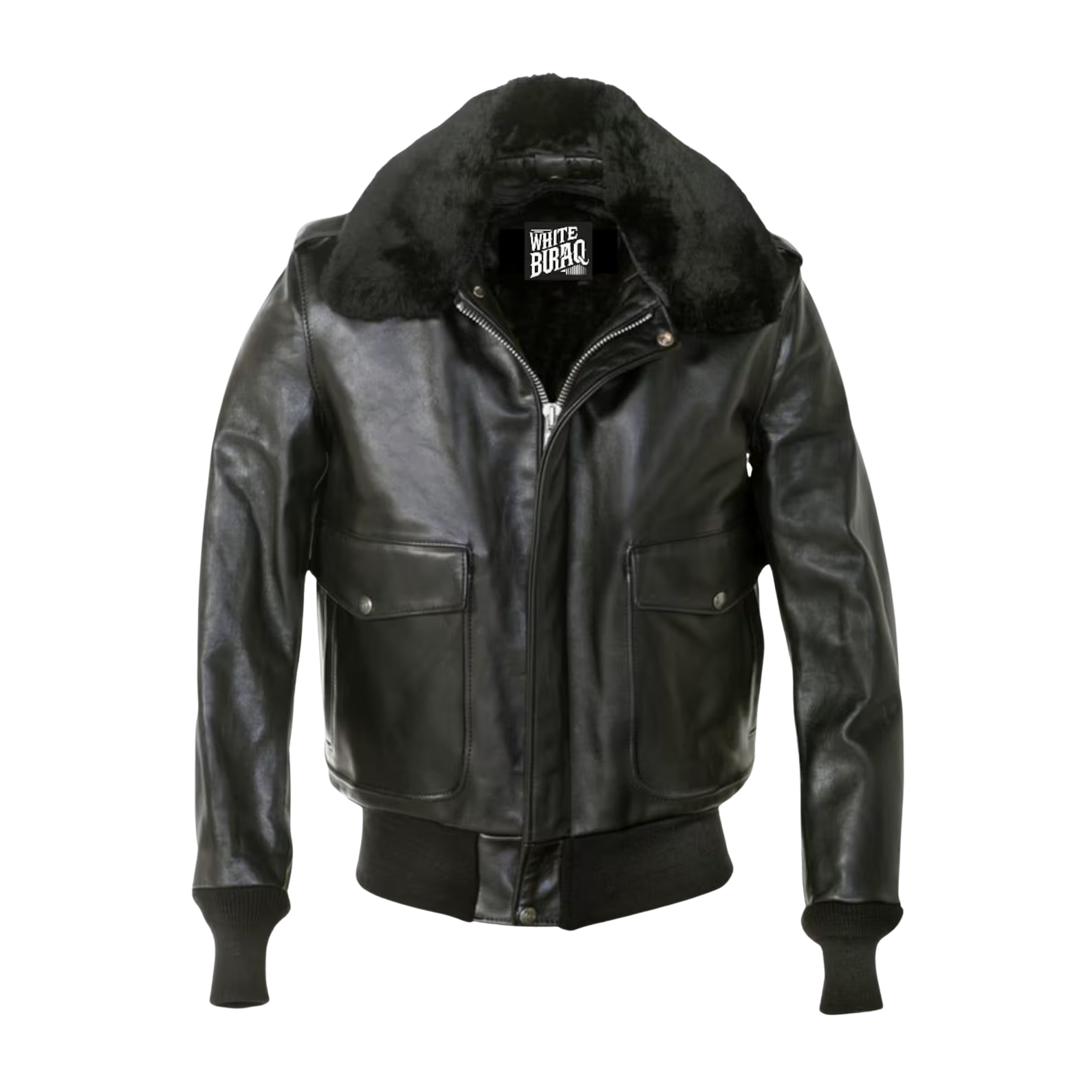 Black leather vest with visible branding