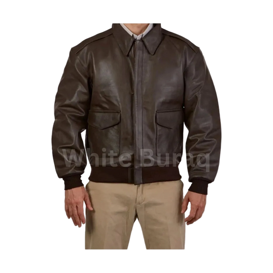 Brown leather jacket worn by a person