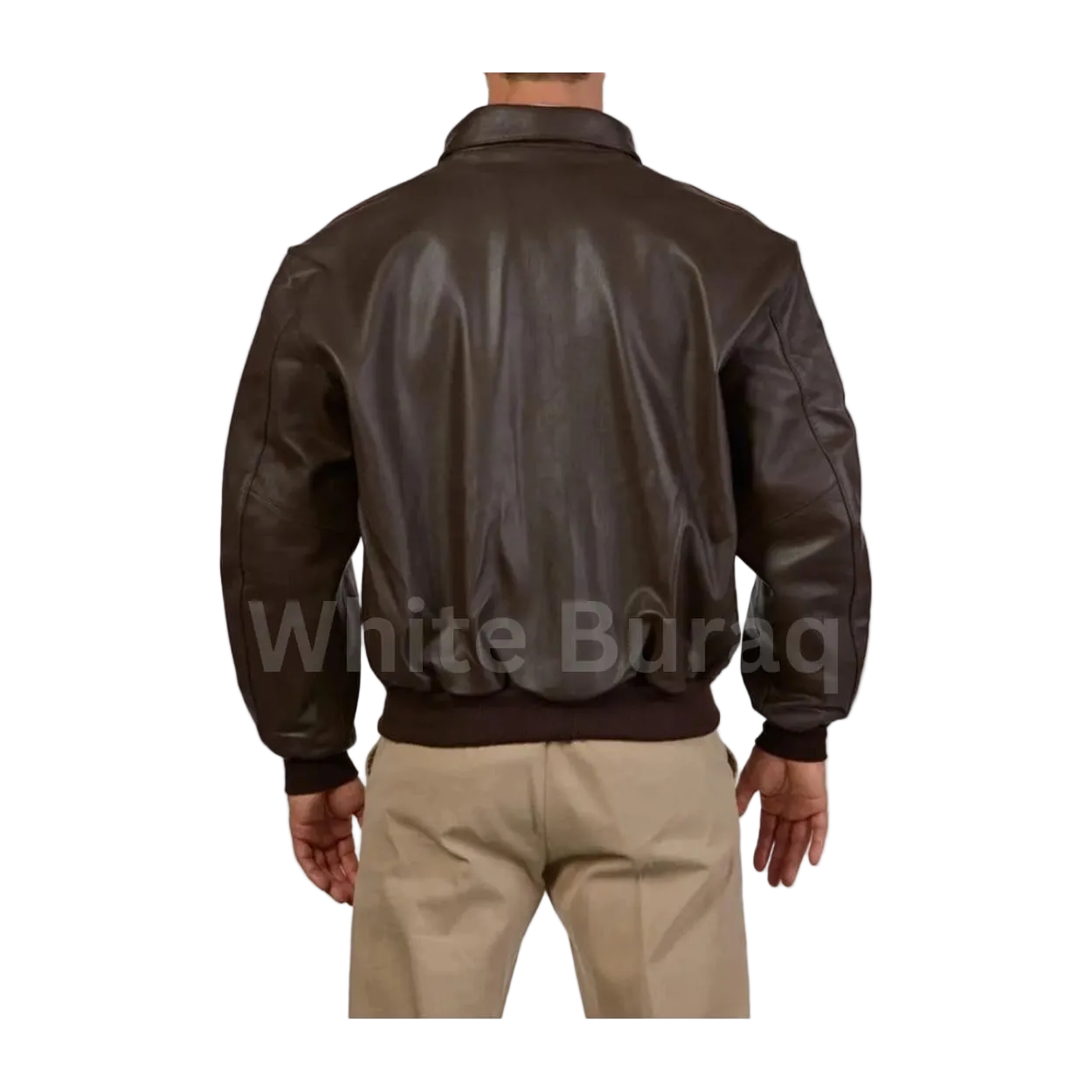 Brown leather jacket worn by a person