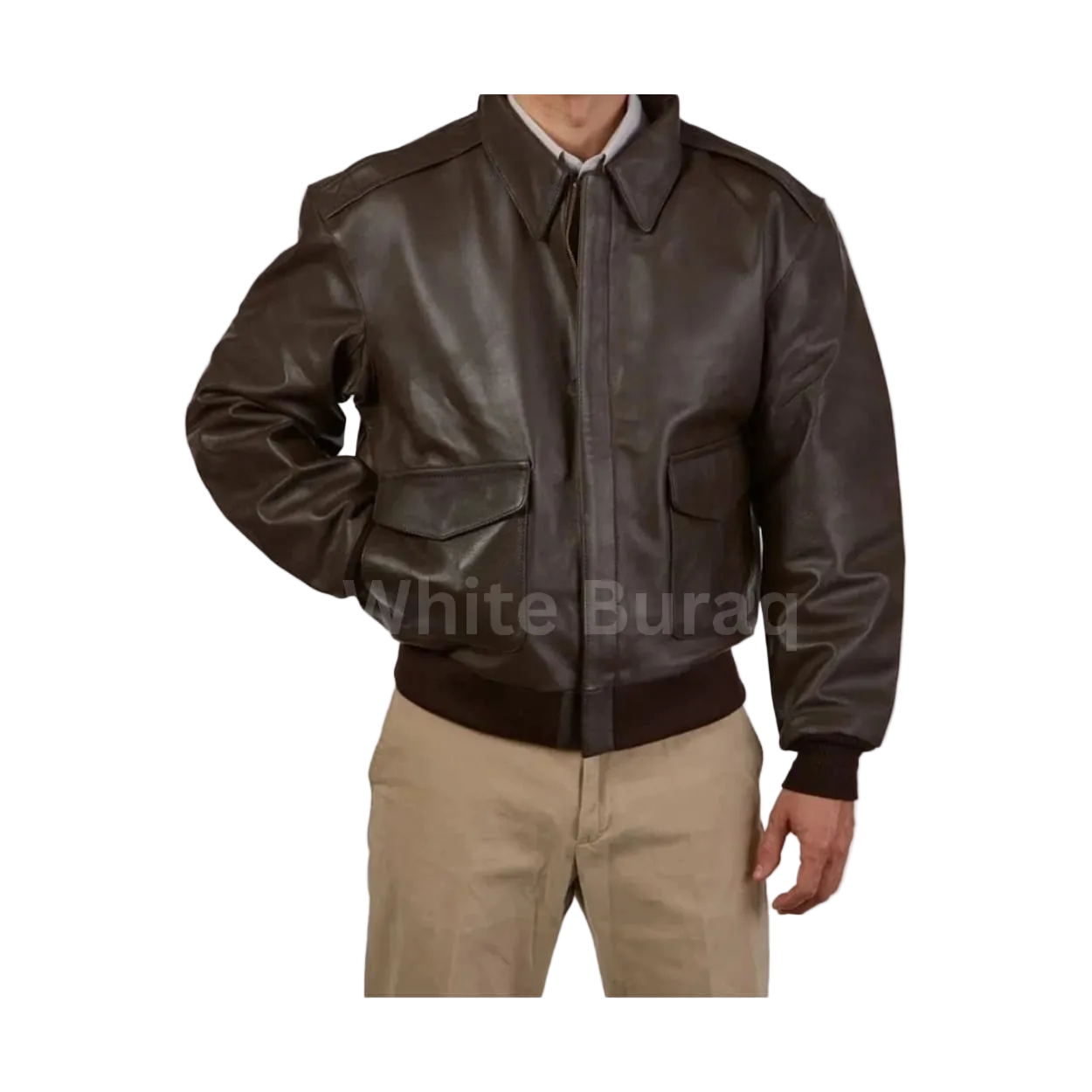 Brown leather jacket worn by a person