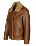 Brown leather jacket with fur collar