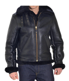 Black leather jacket with fur trim