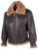 Brown leather jacket with fur collar and cuffs