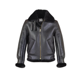 Black leather jacket with fur collar