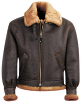 Brown leather jacket with fur collar and cuffs