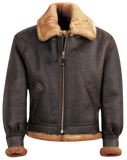Brown leather jacket with fur collar and cuffs