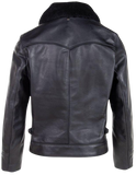 Black leather jacket with fur collar