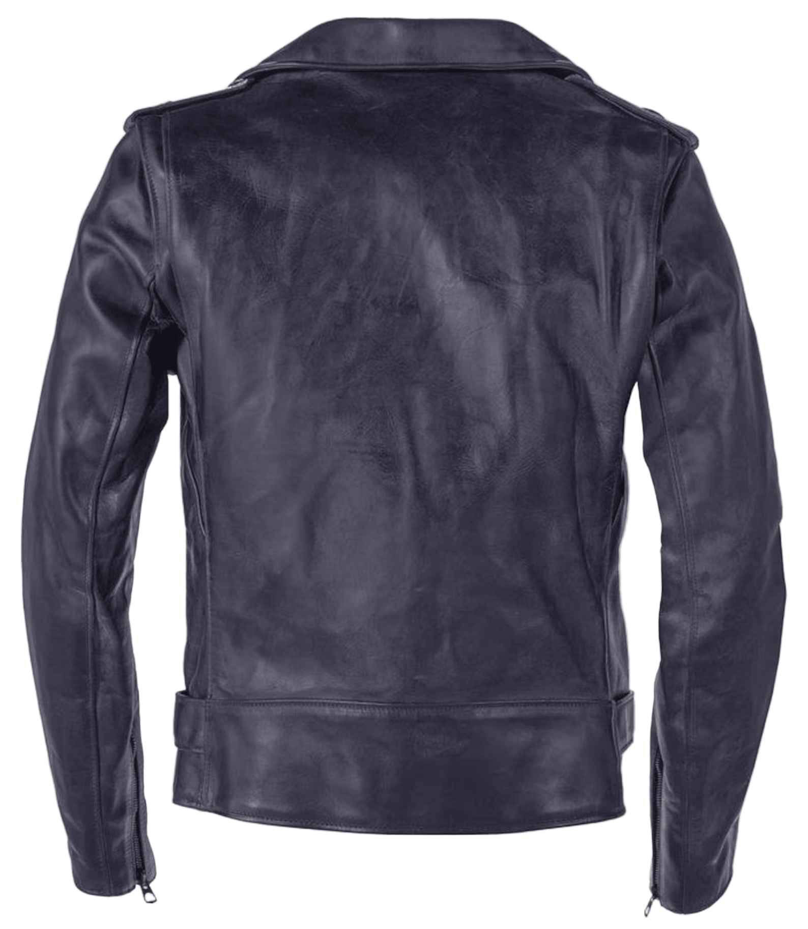 Black leather jacket shown from the back