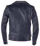 Black leather jacket shown from the back
