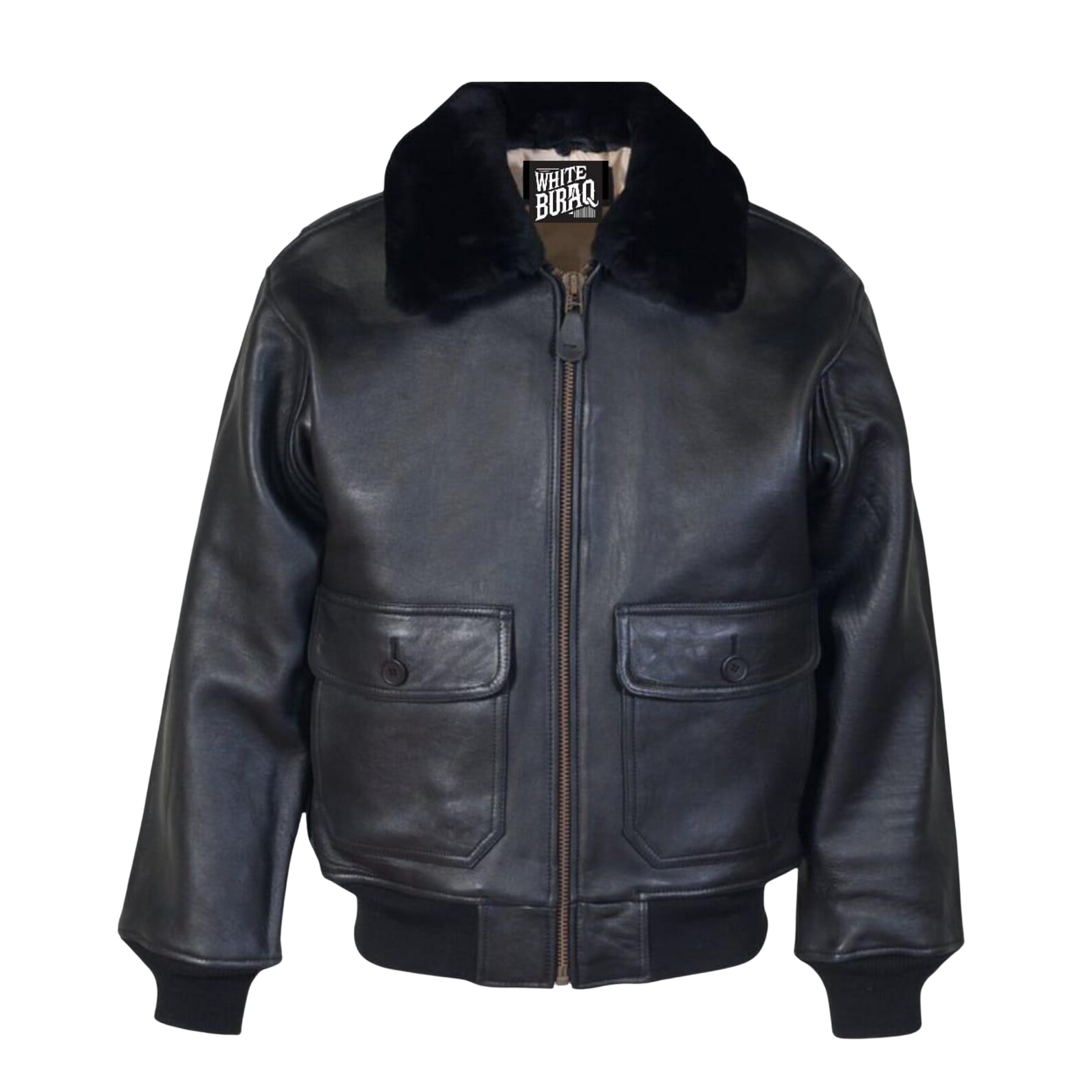 Black leather jacket with fur collar