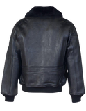 Black leather jacket shown from the back