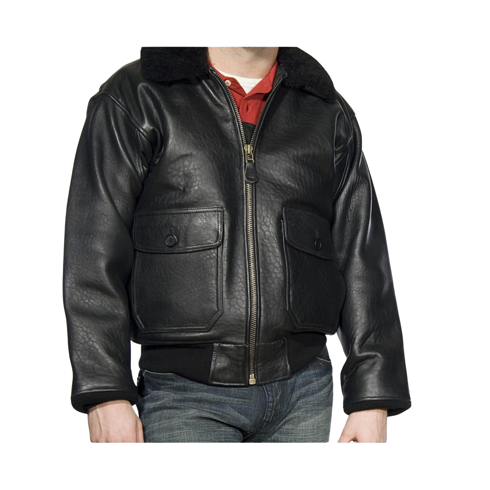 Black leather jacket worn by a person