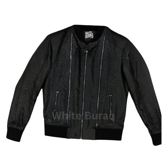 Black textured jacket with brand logo