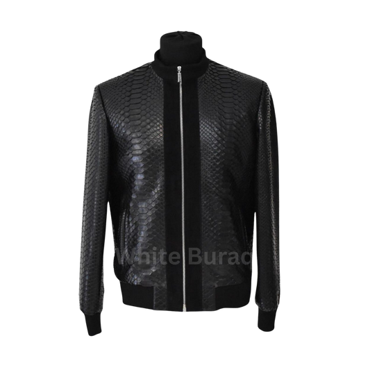 Black leather jacket with snake skin pattern