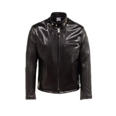 Black leather jacket with brand logo