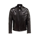 Black leather jacket with brand logo