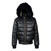 Black Leather Puffer Jacket