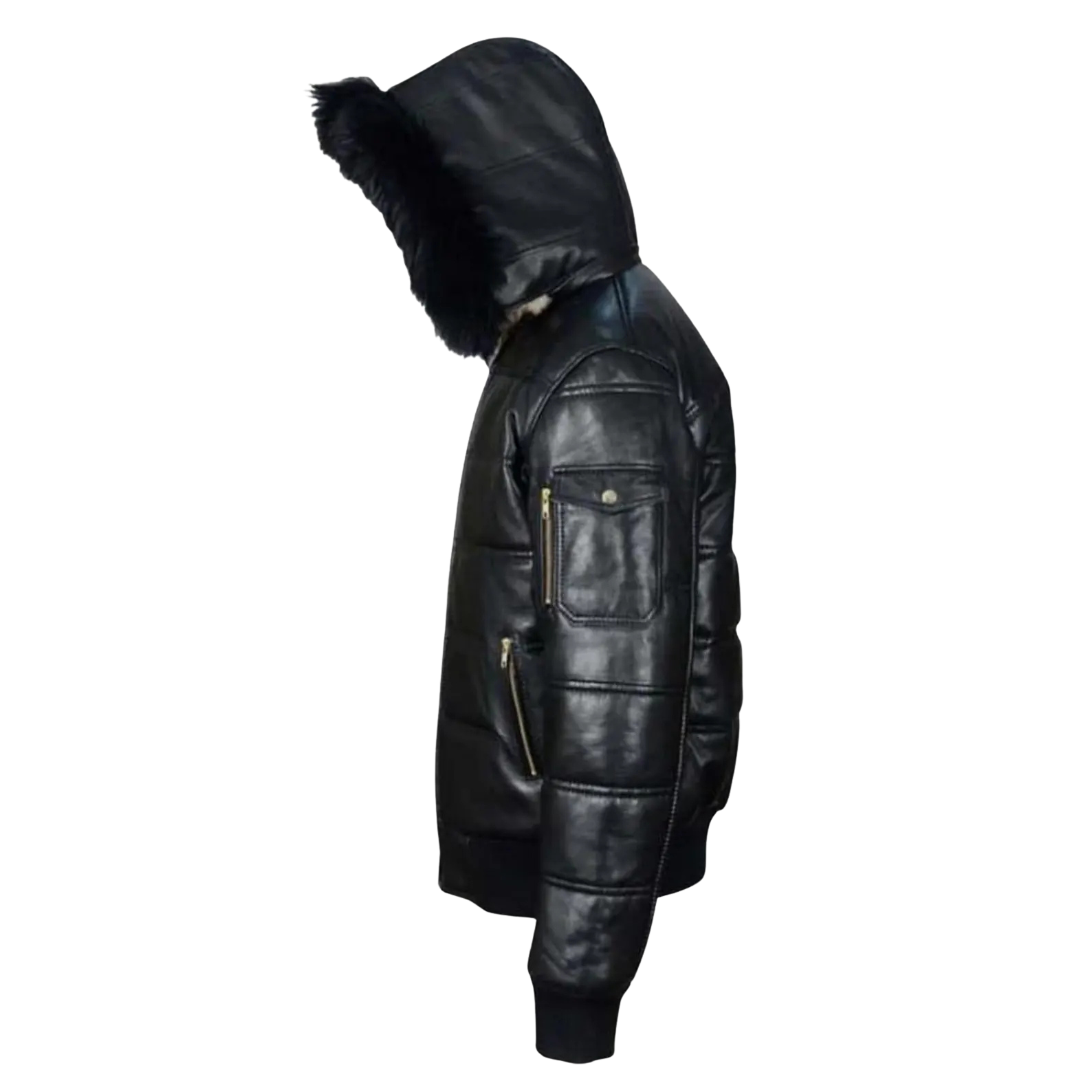 Black Leather Puffer Jacket