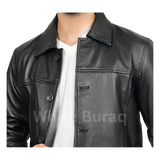Black Men’s Lambskin Leather Car Coat