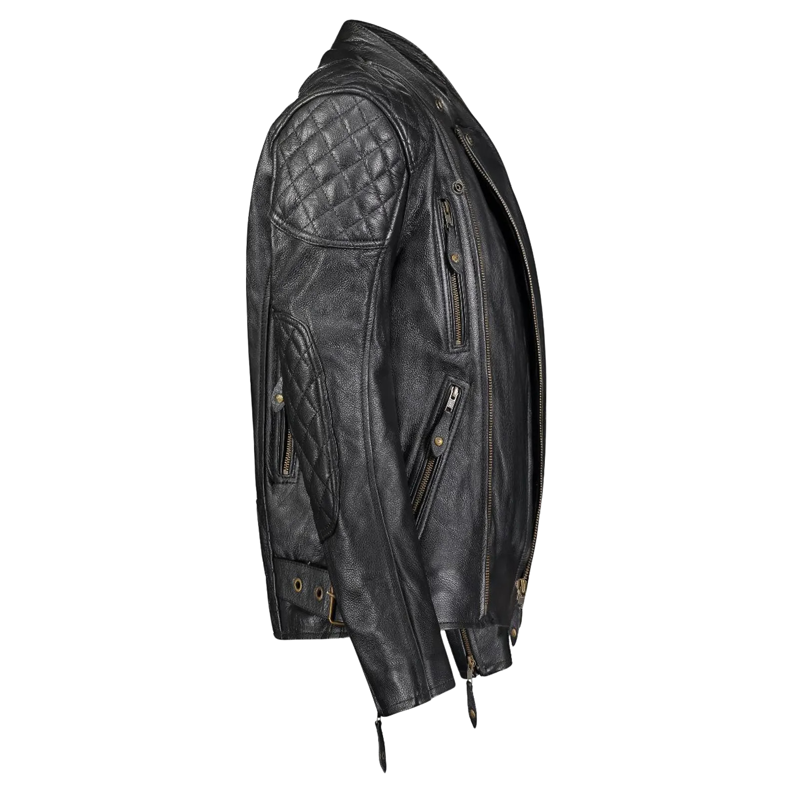 Black leather jacket with quilted design