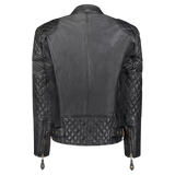 Black leather jacket with quilted design