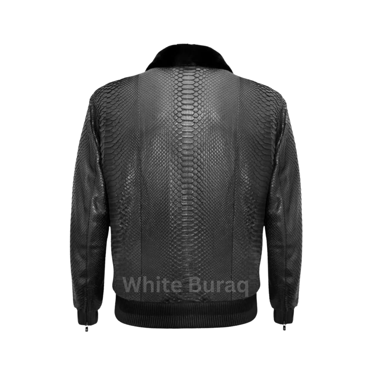 Black Python Leather Bomber Jacket