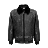Black Python Leather Bomber Jacket