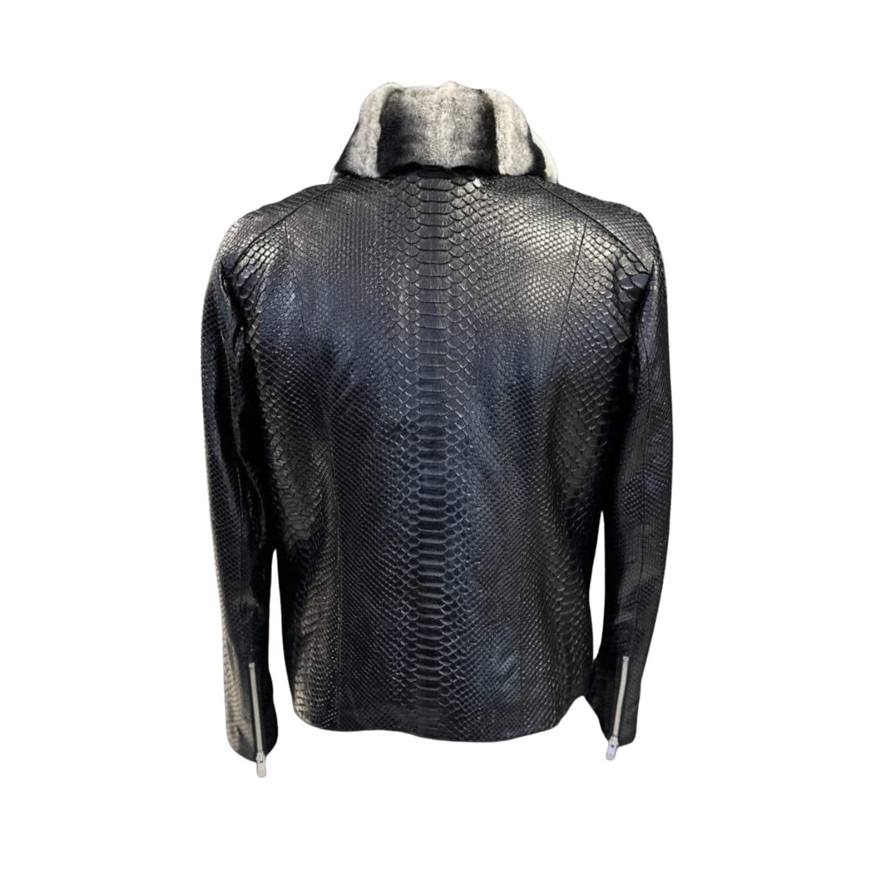 Black leather jacket with snake skin pattern