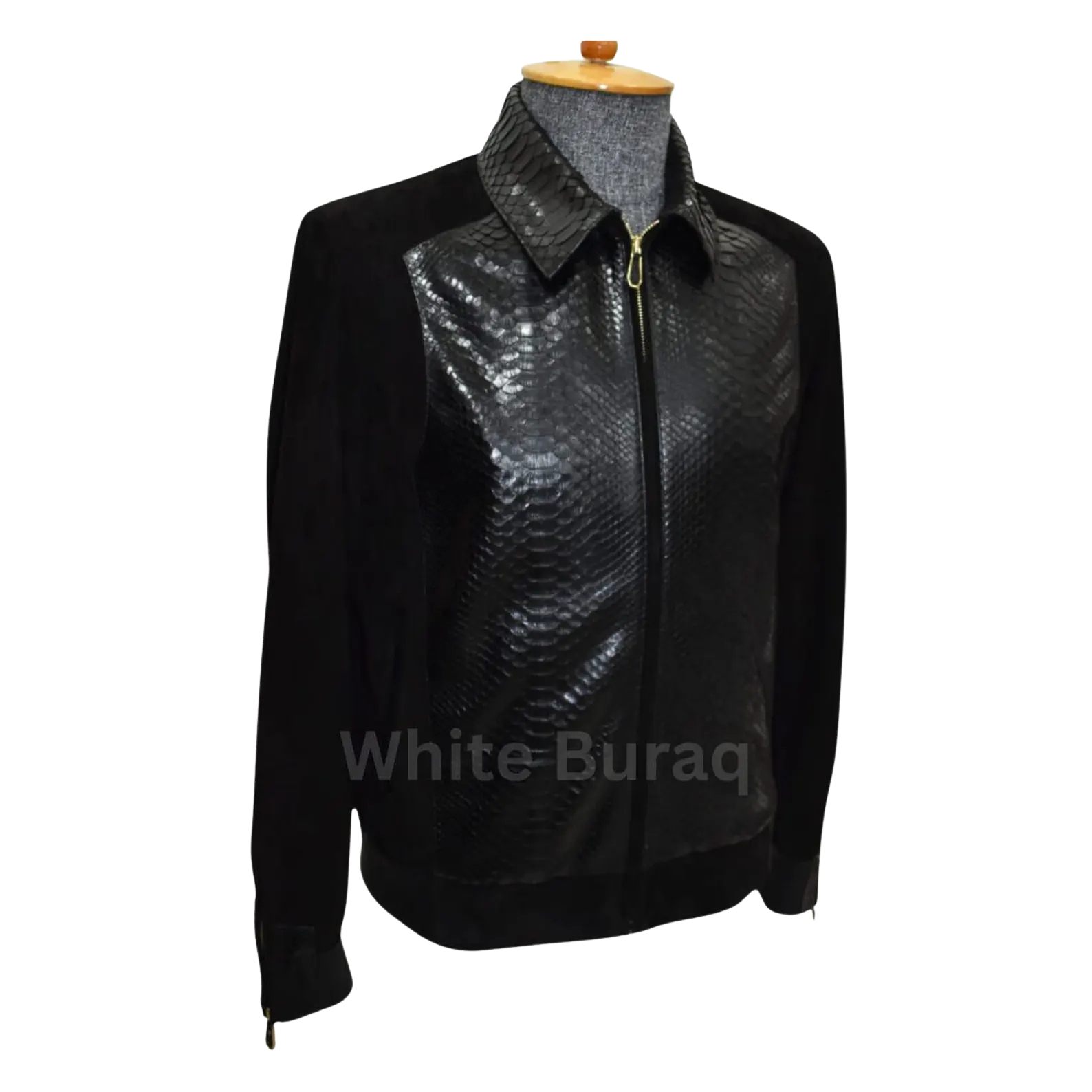 Black leather jacket on a mannequin