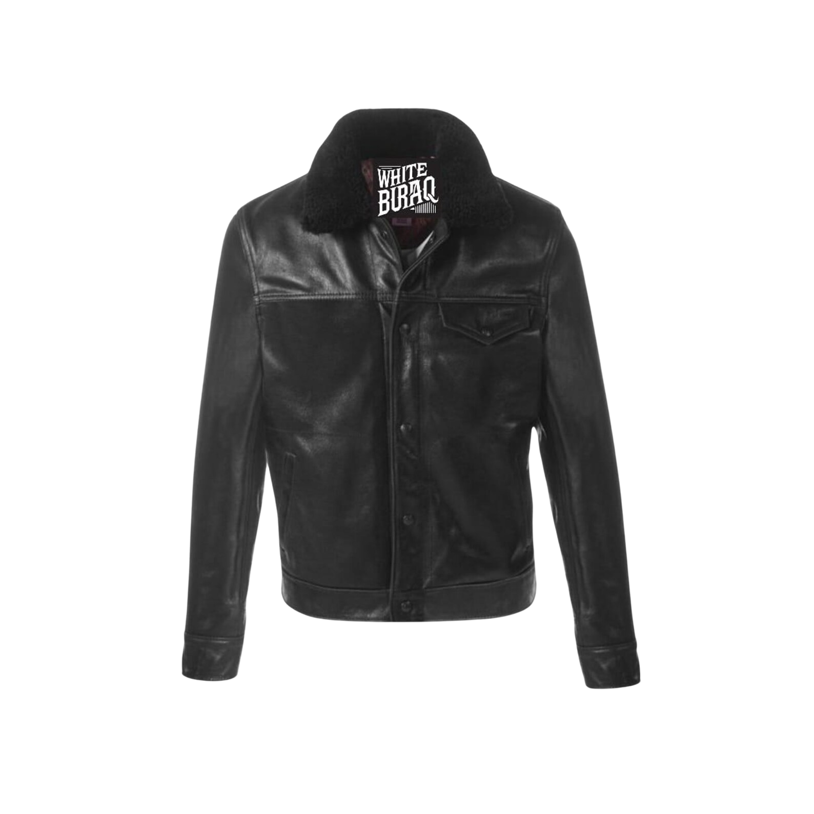 Black leather jacket with fur collar