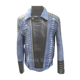 Blue Biker Python Leather Jacket
