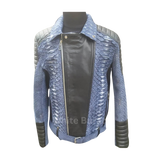 Blue Biker Python Leather Jacket