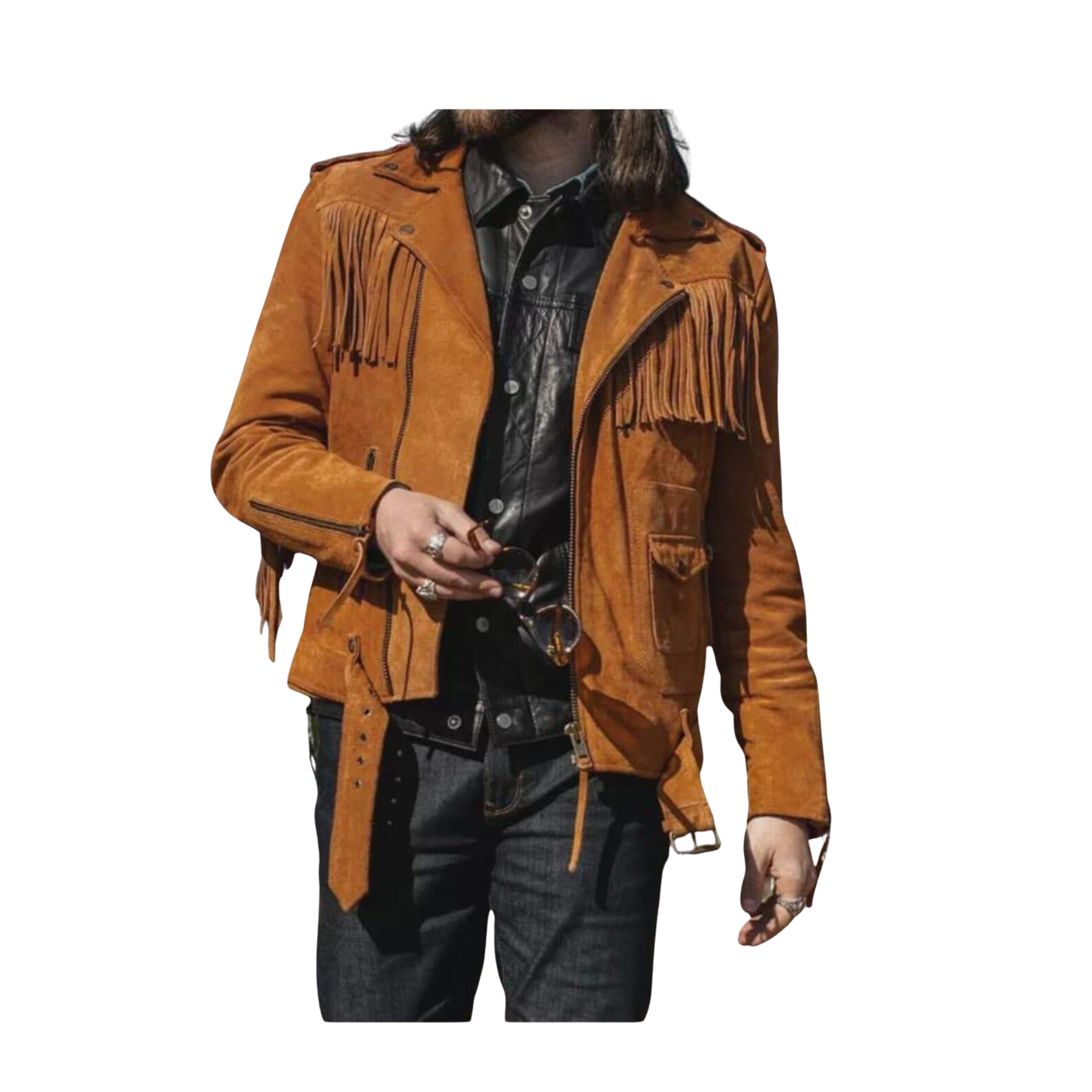 Brown suede jacket with fringes