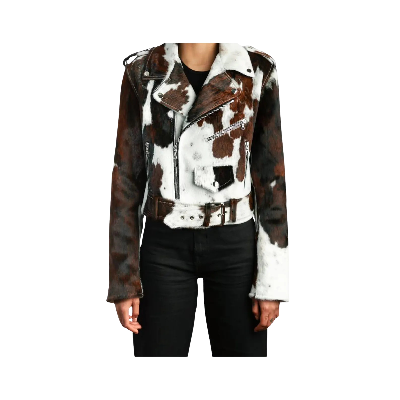 Cow print leather jacket