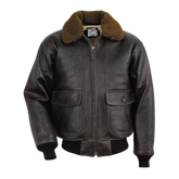 Brown leather jacket with brown fur collar