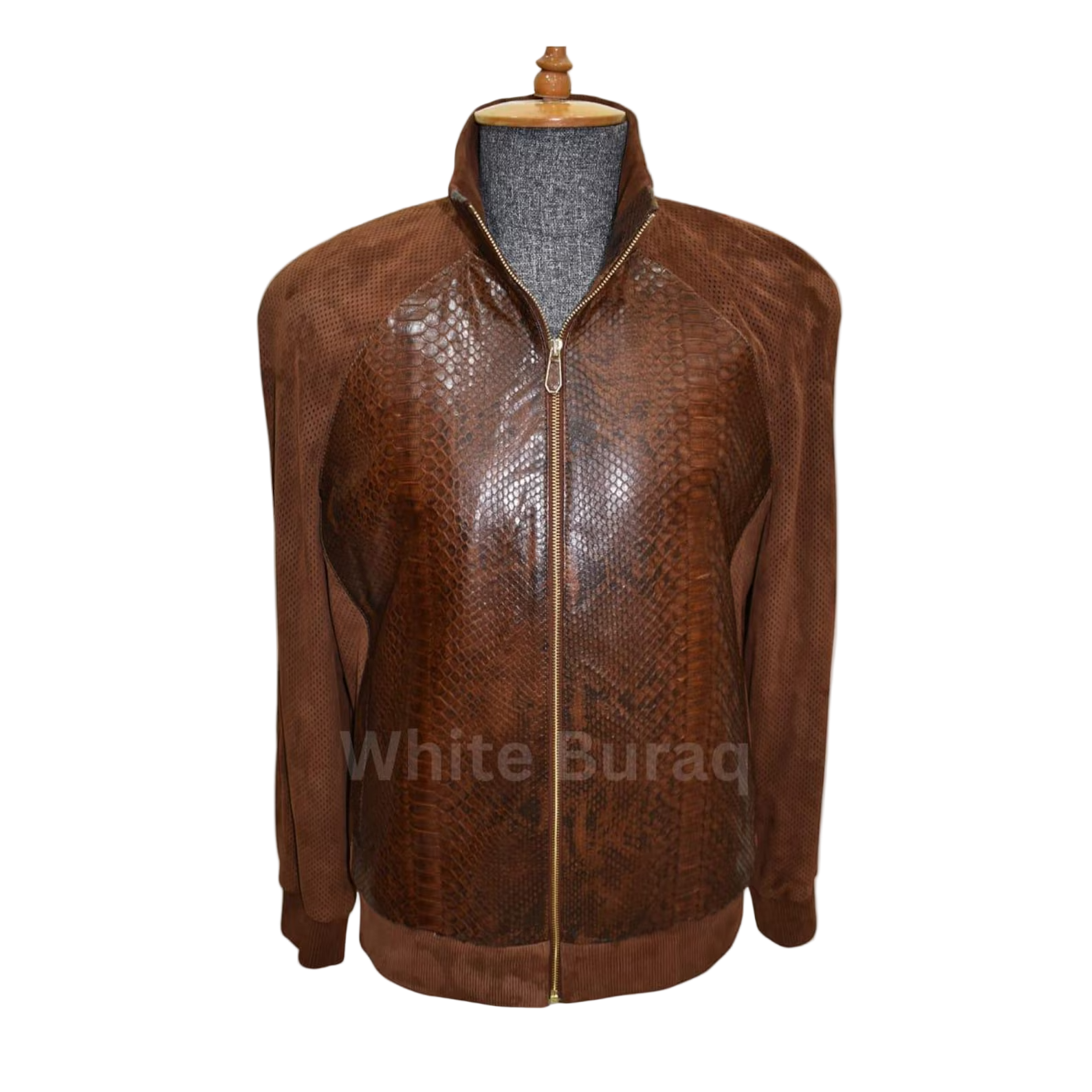 Brown leather jacket on a mannequin