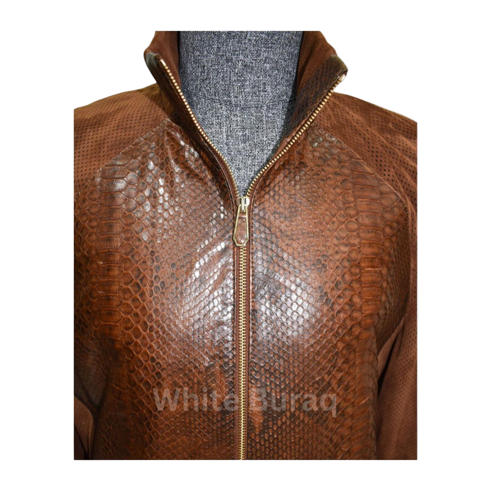 Brown leather jacket with snake pattern