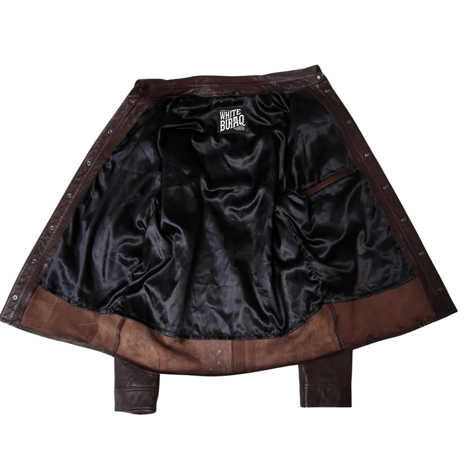 Black leather jacket with brown trim