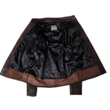 Black leather jacket with brown trim
