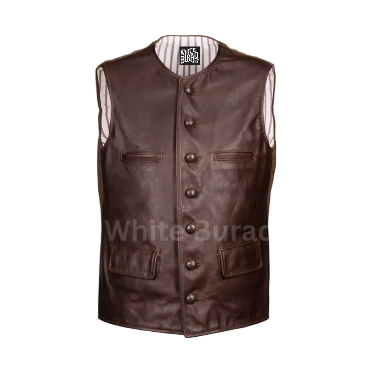 Brown leather vest with button details