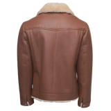 Brown leather jacket with beige fur lining