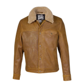 Brown leather jacket with shearling collar
