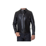 Black leather jacket worn by a person