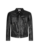 Black leather jacket with crocodile pattern