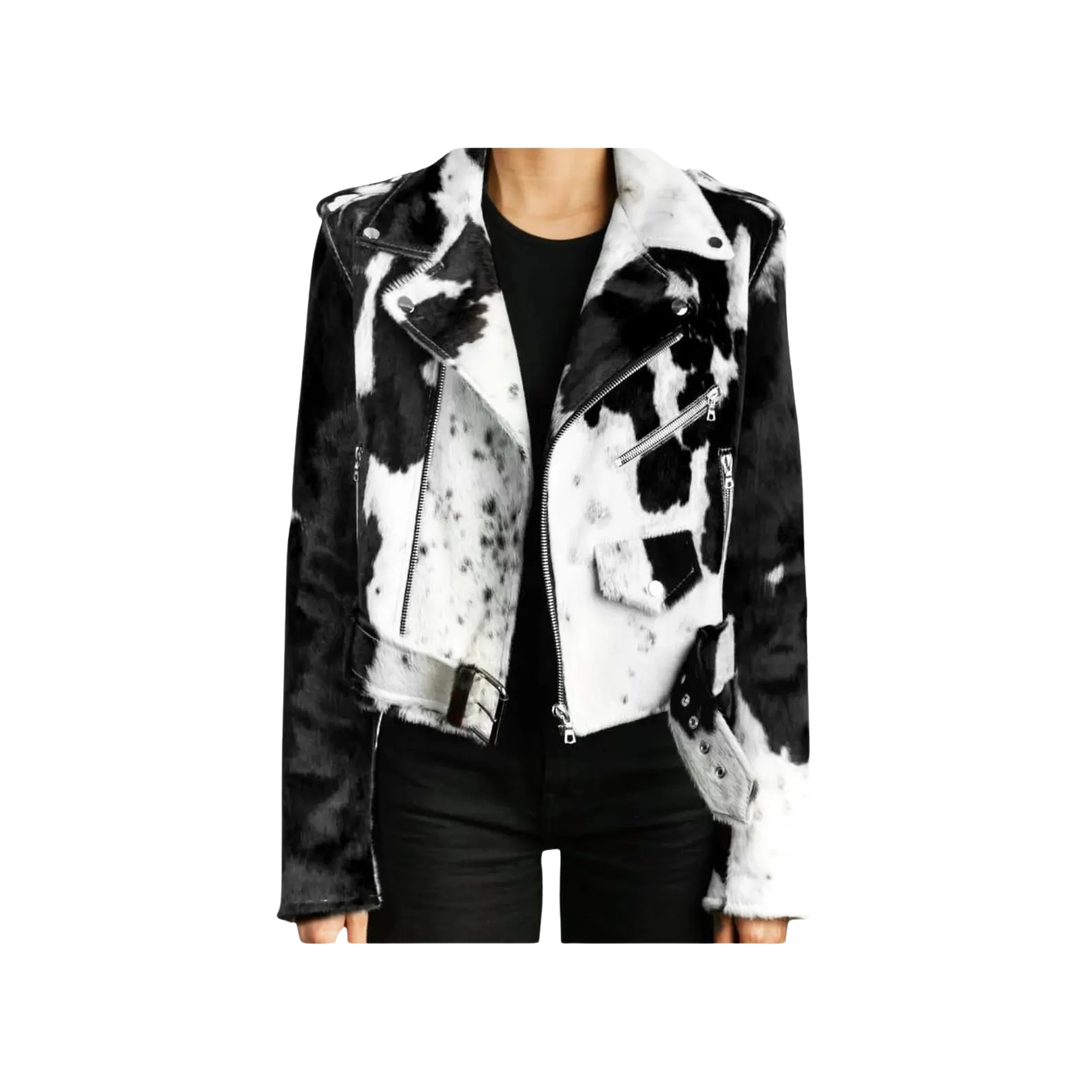 Black and white cow print jacket