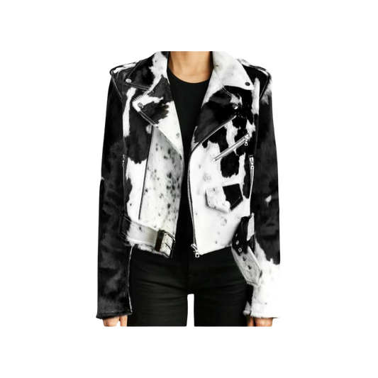 Black and white cow print jacket