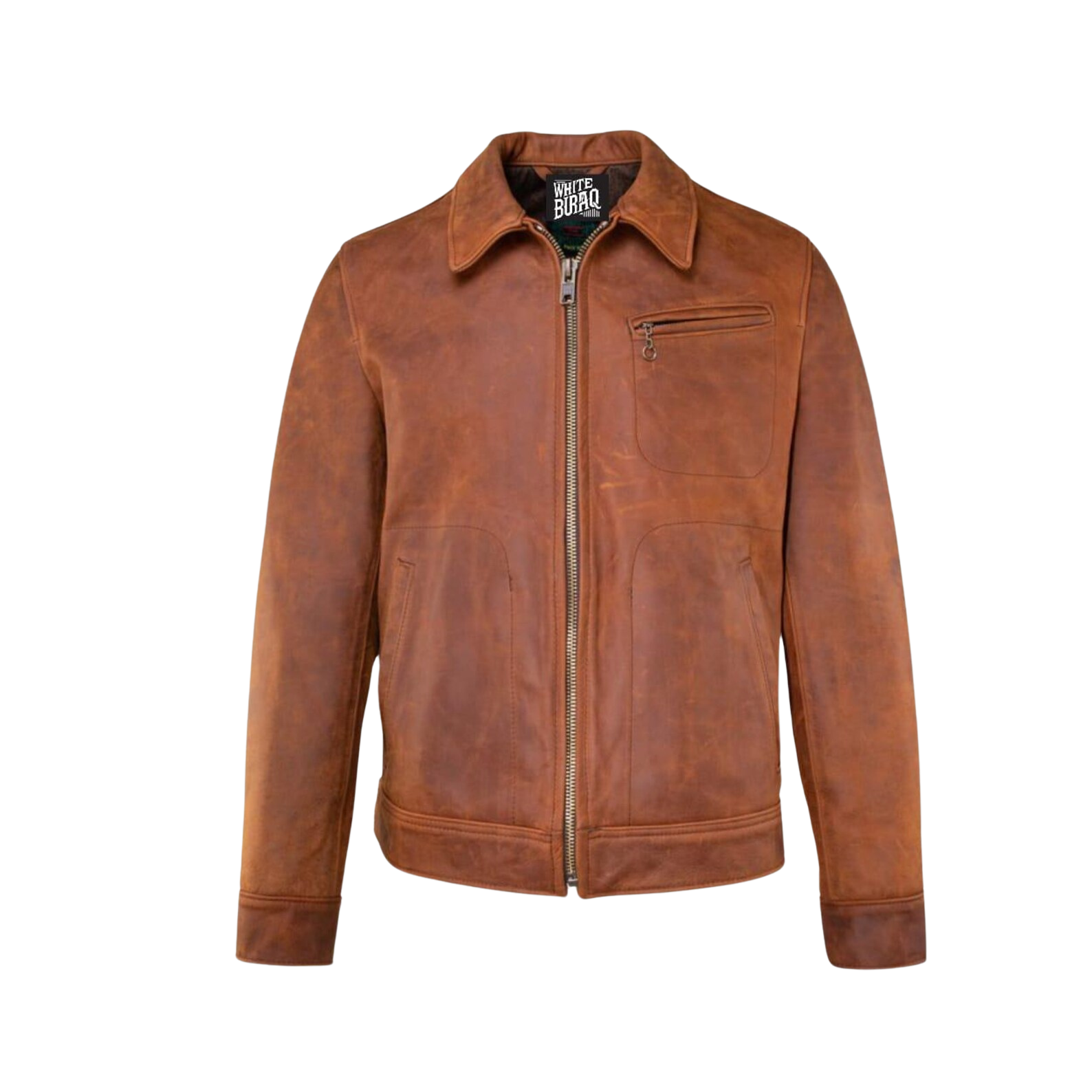 Brown leather jacket on a white background