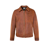 Brown leather jacket on a white background